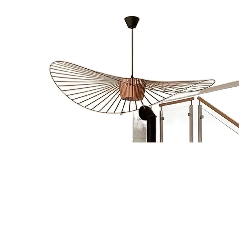 

Medieval style living room chandelier, woven French straw hat lamp, bedroom lamp