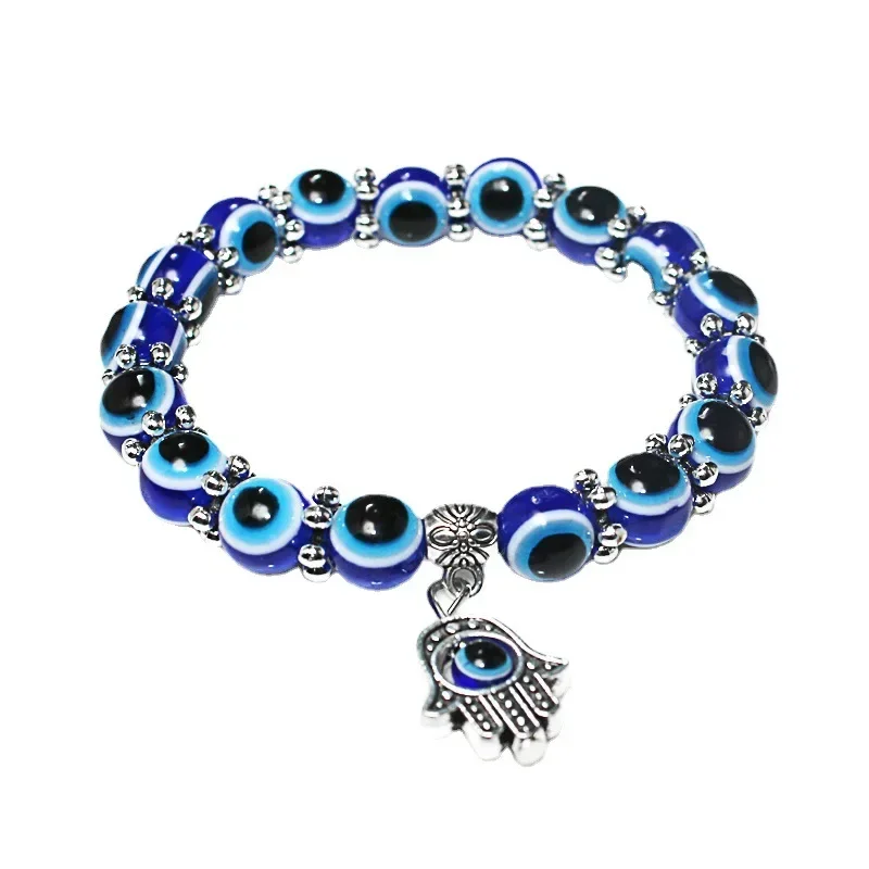 2pcs Vintage Blue Evil Eye Bracelet for Women Wishing Lucky Amulet Hand of Fatima Bracelet Lucky Turkey Colorful Simple Trendy