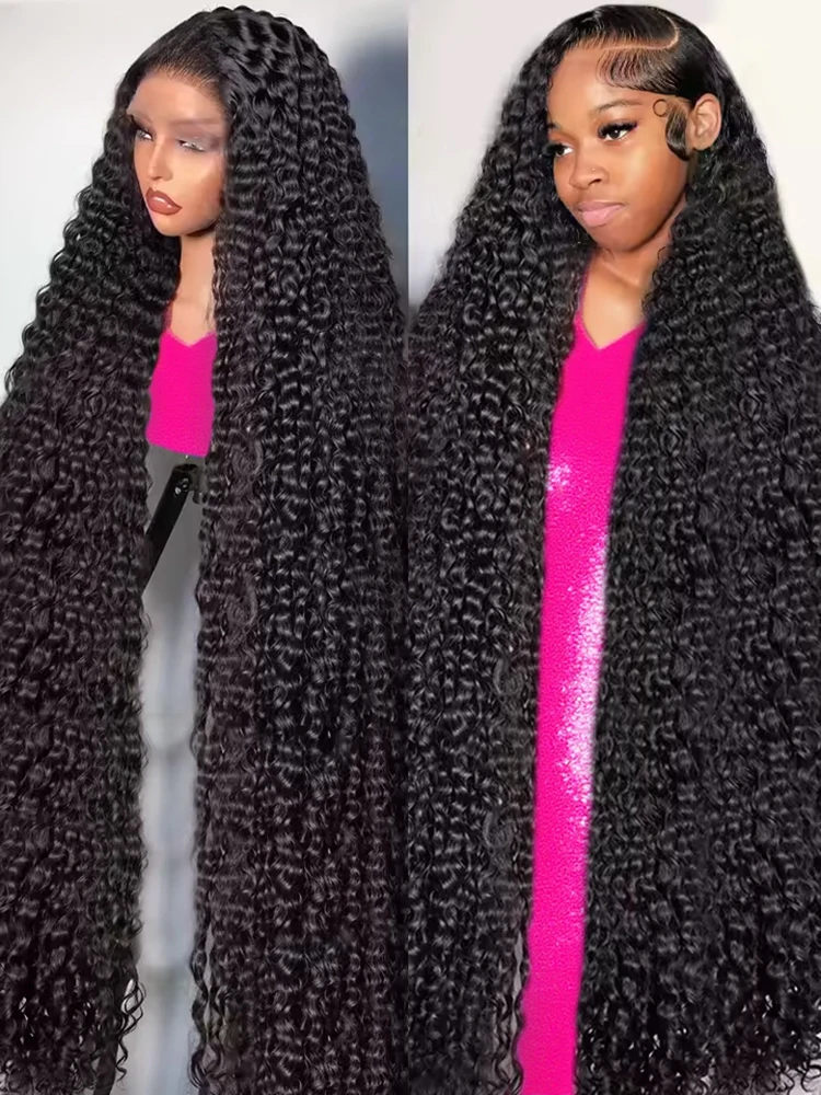 40 46 بوصة موجة عميقة 13x4 شعر مستعار بدون صمغ شعر الإنسان قبل قطع موجة المياه مجعد 7x5 شعر مستعار بدون صمغ لا الغراء 13x6 HD الدانتيل شعر مستعار أمامي 300% #1