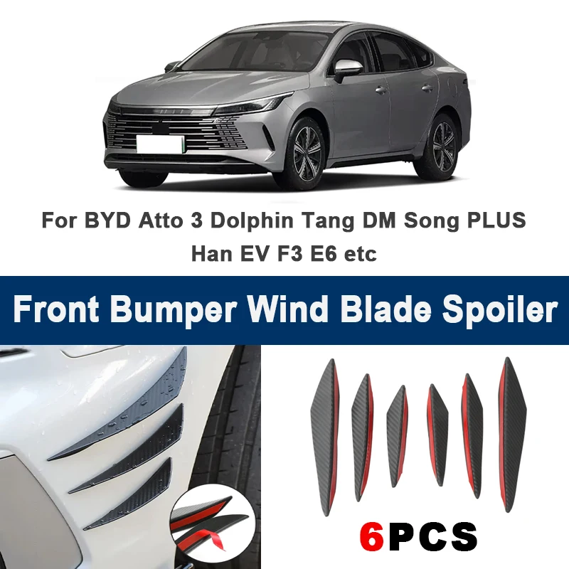 

6pcs Car Front Bumper Lip Side Splitter Fins Wind blade Spoiler - For BYD Atto 3 Dolphin Tang DM Song PLUS Han EV F3 E6 etc
