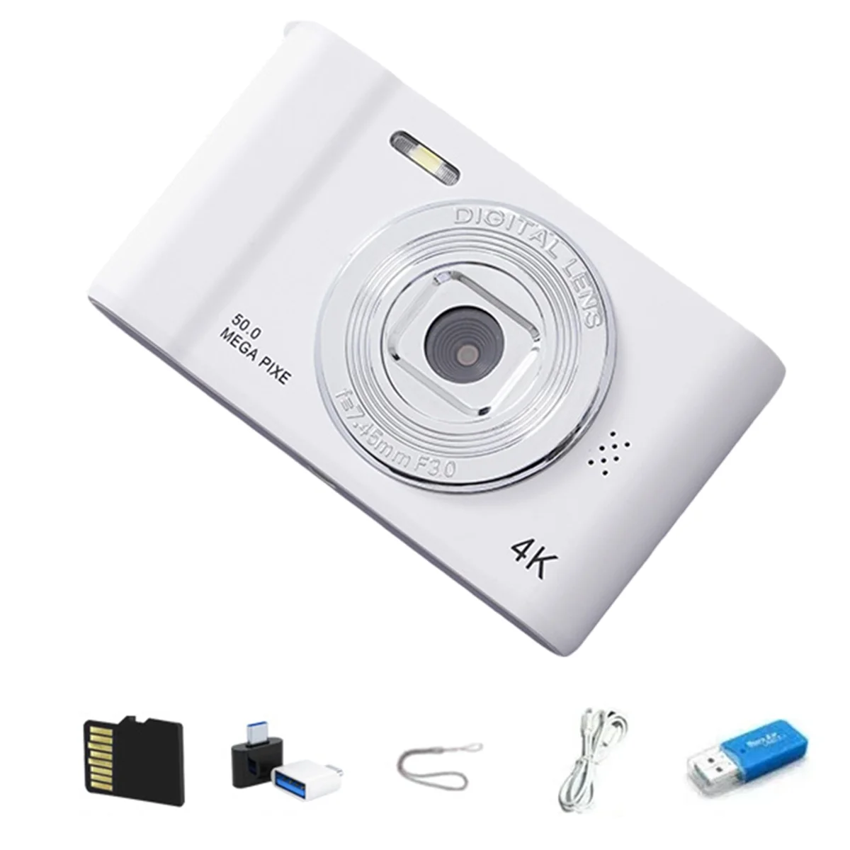 4K Digital Camera HD Photography Travel Selfie Camara 2.4inch Selfie Mini Retro Cam White