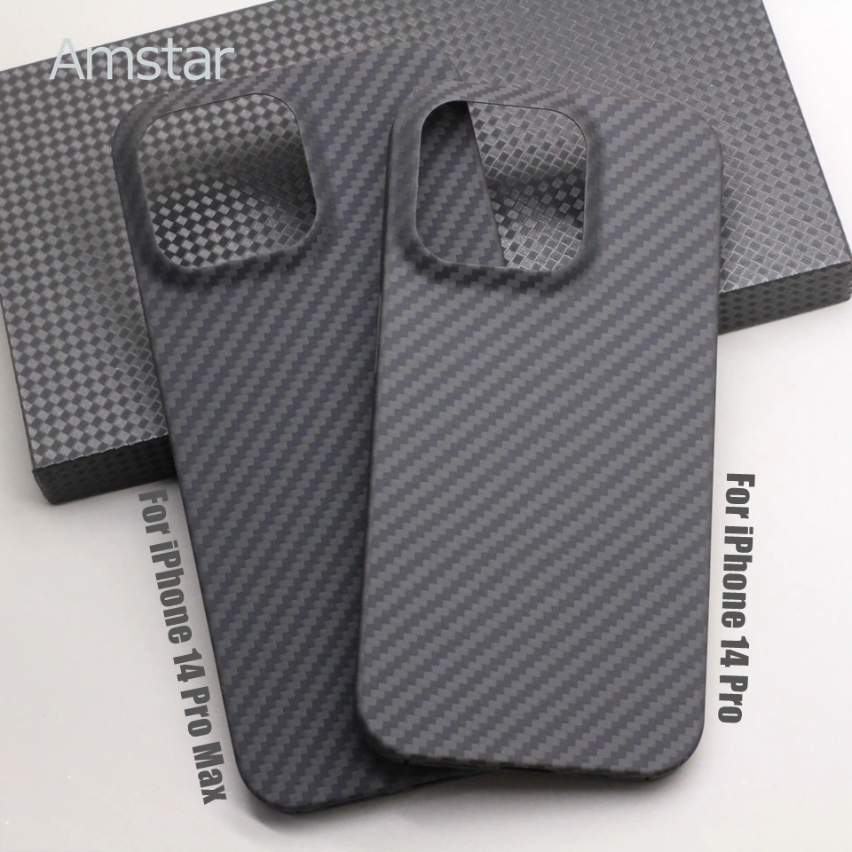 Amstar Pure Carbon Fiber Protective Case for iPhone 14 13 Pro Max 13 Mini 14 Plus Ultra-thin Business Aramid Fiber Hard Cover