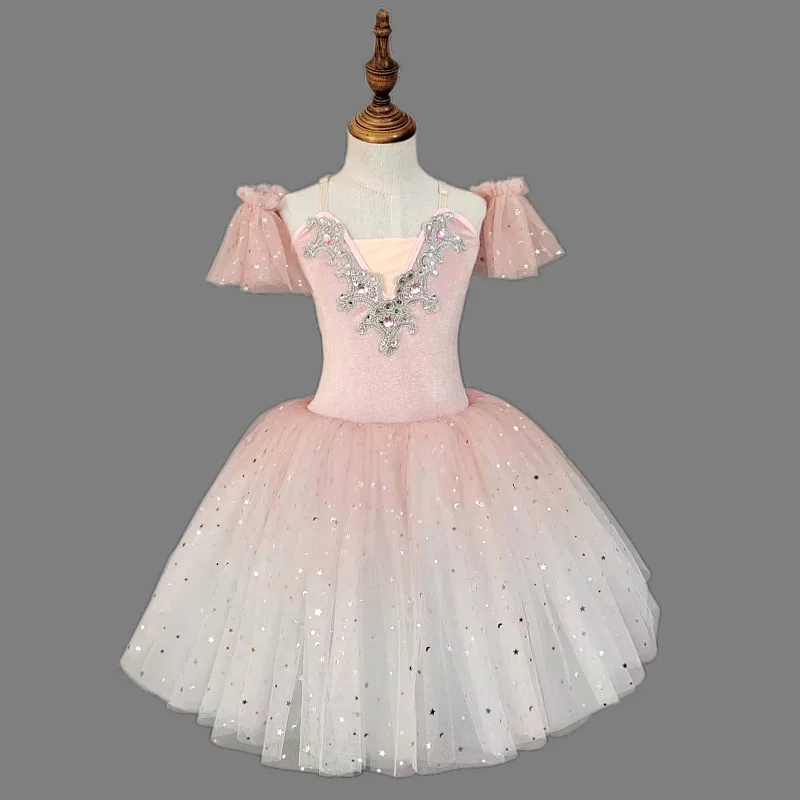 Roupas de prática de tutu infantil, vestido de princesa, roupas de performance