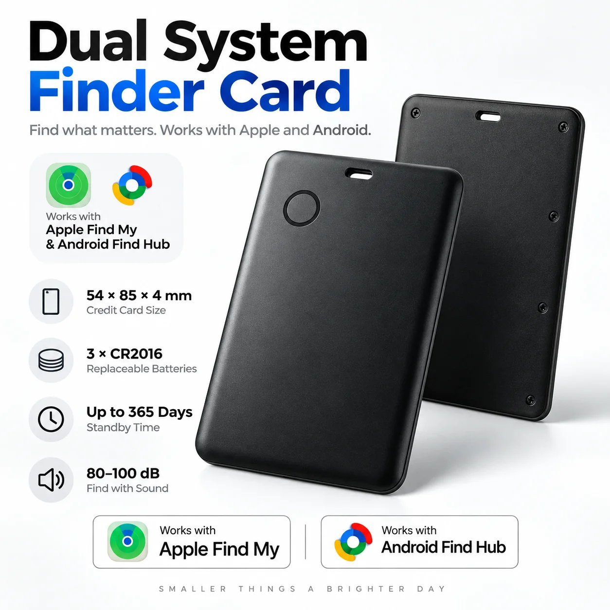 Dual System Finder Card Tracker for Wallet Works with Find My Android Find Hub GPS Item Locator Replaceable CR2016 Batteries Key