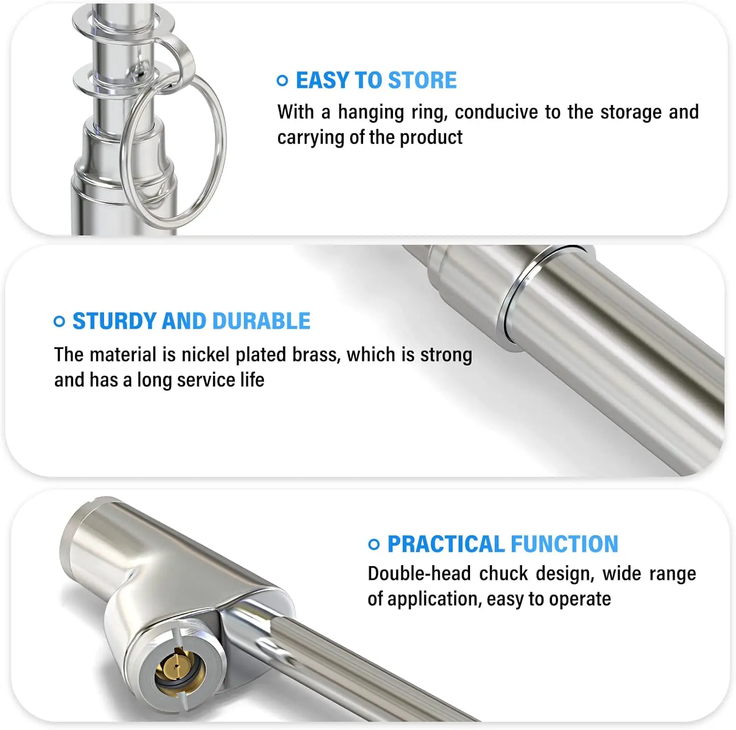 مقياس ضغط الإطارات من النوع المستقيم المزدوج الفضي، مقياس ضغط الهواء المزدوج الرأس 10 قطع، نطاق الضغط 10-150 رطل لكل بوصة مربعة · جودة البيع الساخن #4