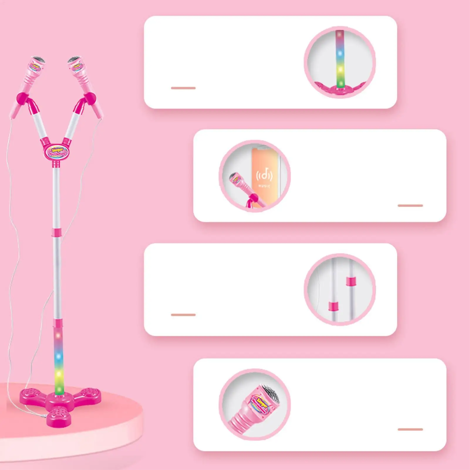 Microfoon voor kinderen met standaard Karaokebenodigdheden met kleurrijk licht Kindermicrofoonspeelgoed voor jongens, meisjes, kleuters