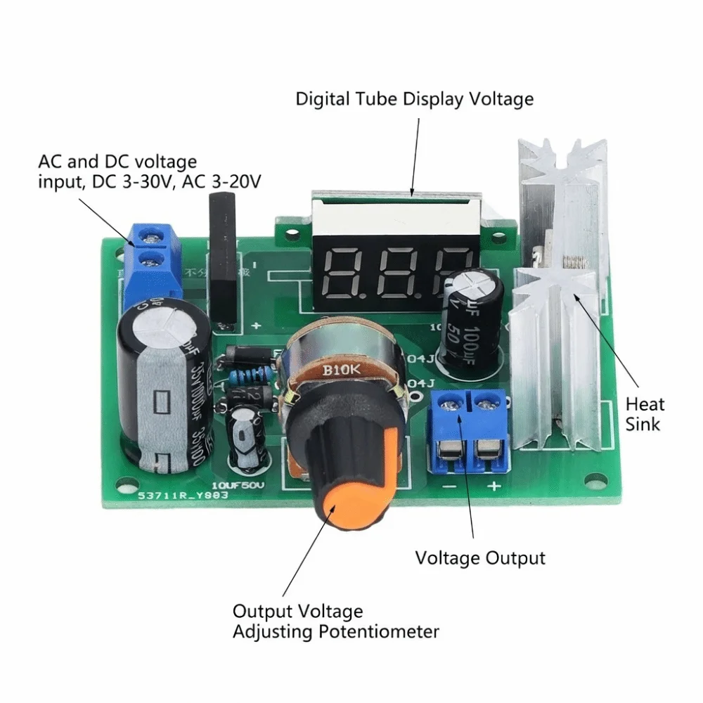 LM317 Voltage Regulator Module 1.25V‑28V Output DC 0V-30V /AC 0V-22V Input Power Regulator Module with Digital Voltage Display view 2
