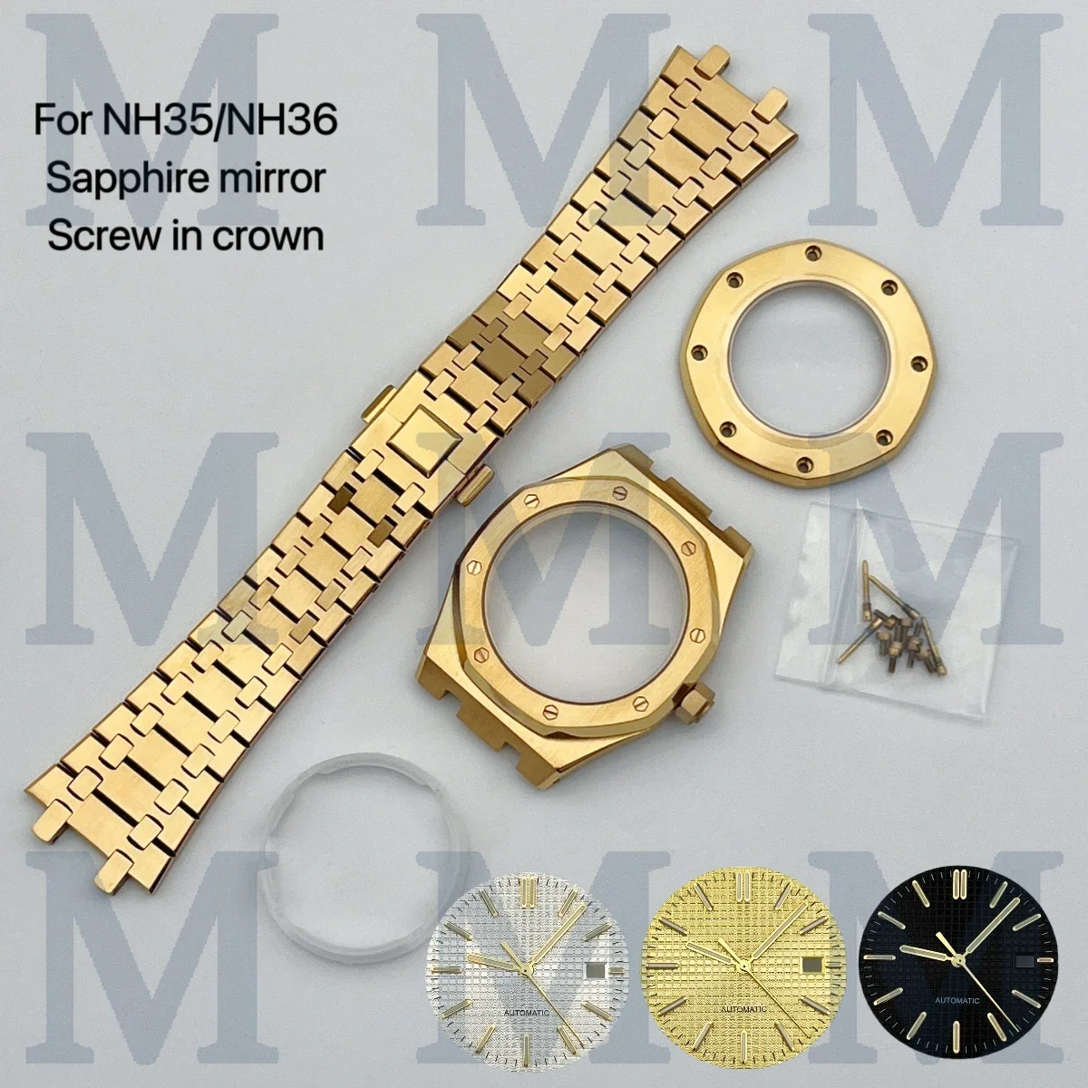 41mm NH35 case 31.8mm dial pointers gold plated stainless steel strap bracelet for OAK NH35 movement assembly watch accessories