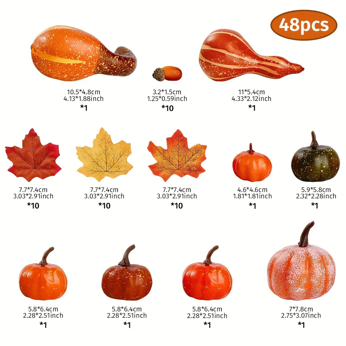 48pcs Seasonal Decor Set with Speckled For mini Pumpkins Nuts Maple Leaves for Halloween Party Favors and Themed Room Decoration