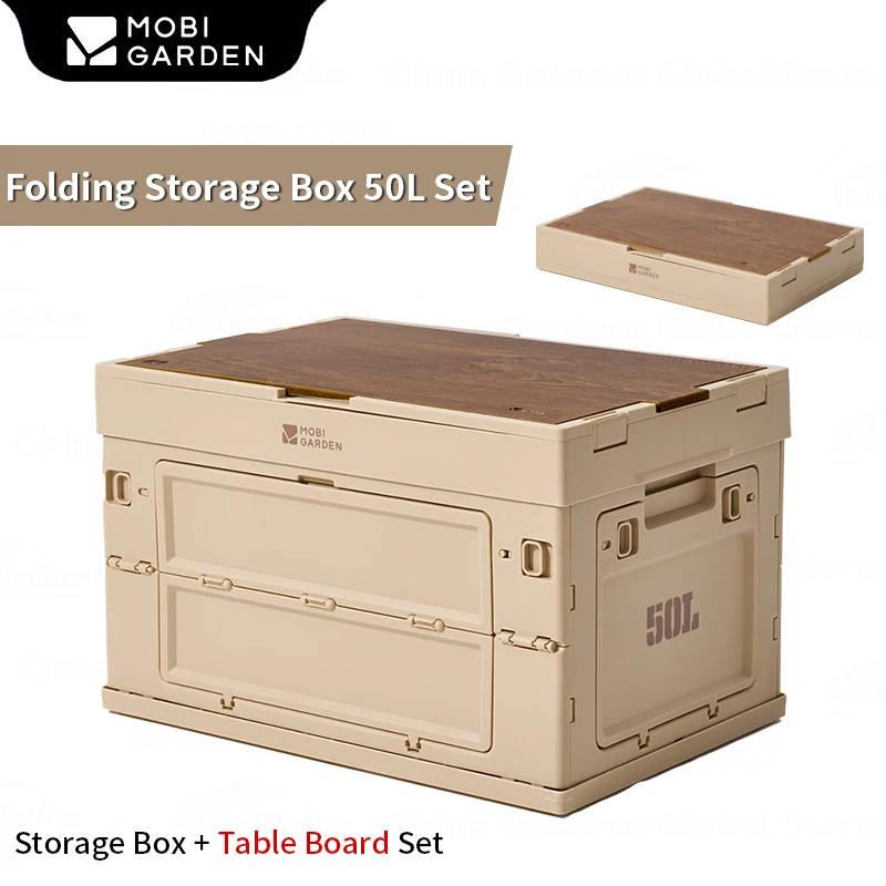 MOBI GARDEN Camping Folding Storage Box 50L Set With Table Board Portable Large Sundries Storage Car Trunk Organizer for Ourdoor