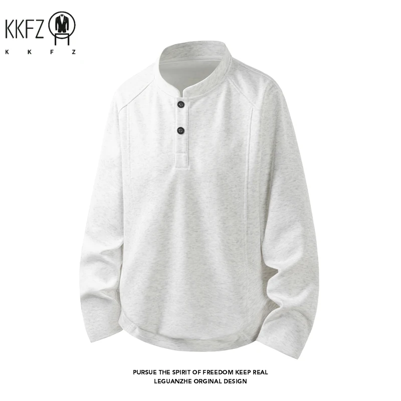 Pull Henley à manches raglan pour homme, col montant, deux boutons, manches longues, tissu respirant, vêtement décontracté pour les voyages
