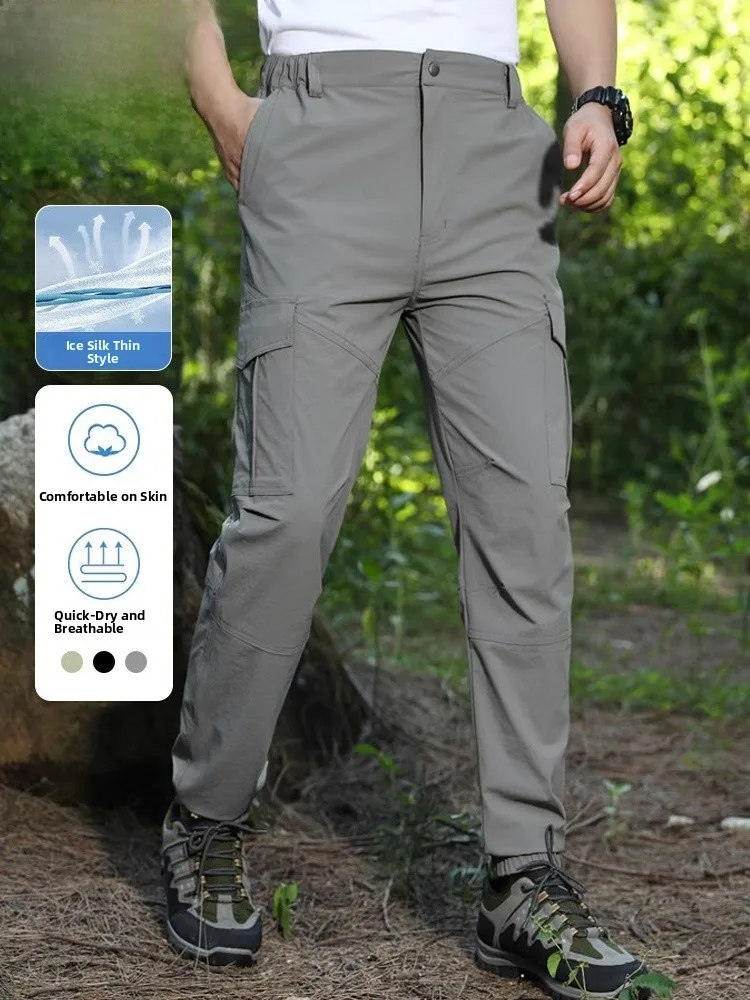 

Summer American Sle Work Pants Men's Ice Silk Thin Loose Sport Outdoor Casual Trousers Qui Dry Faion Urban Sle