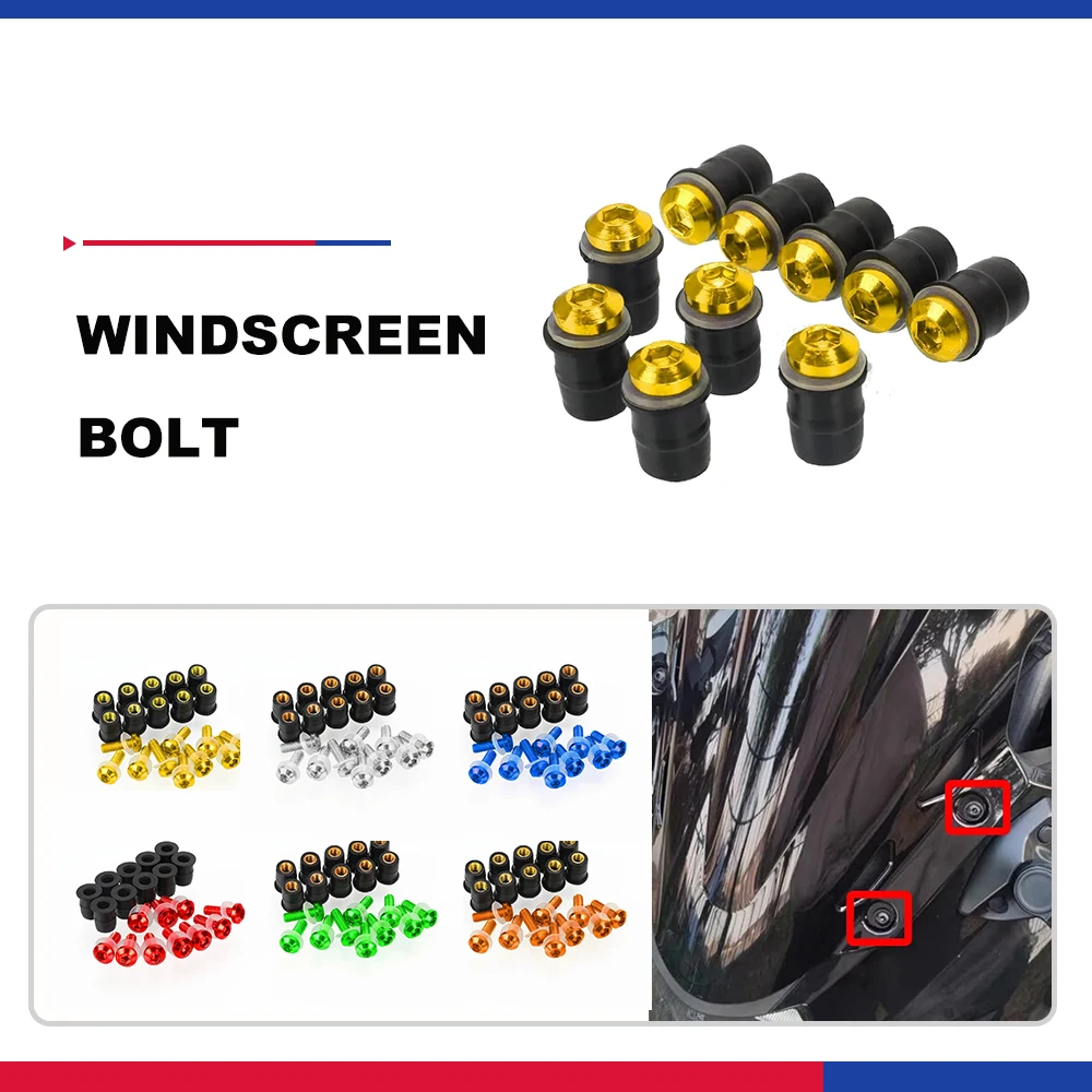 

10 PCS M5 Windscreen Windshield Wind Deflectors Bolts Kits FOR Yamaha YZF R1 R6 R3 R25 XJ6 FJR1300 XT600 TDM 850 900 Tmax 530