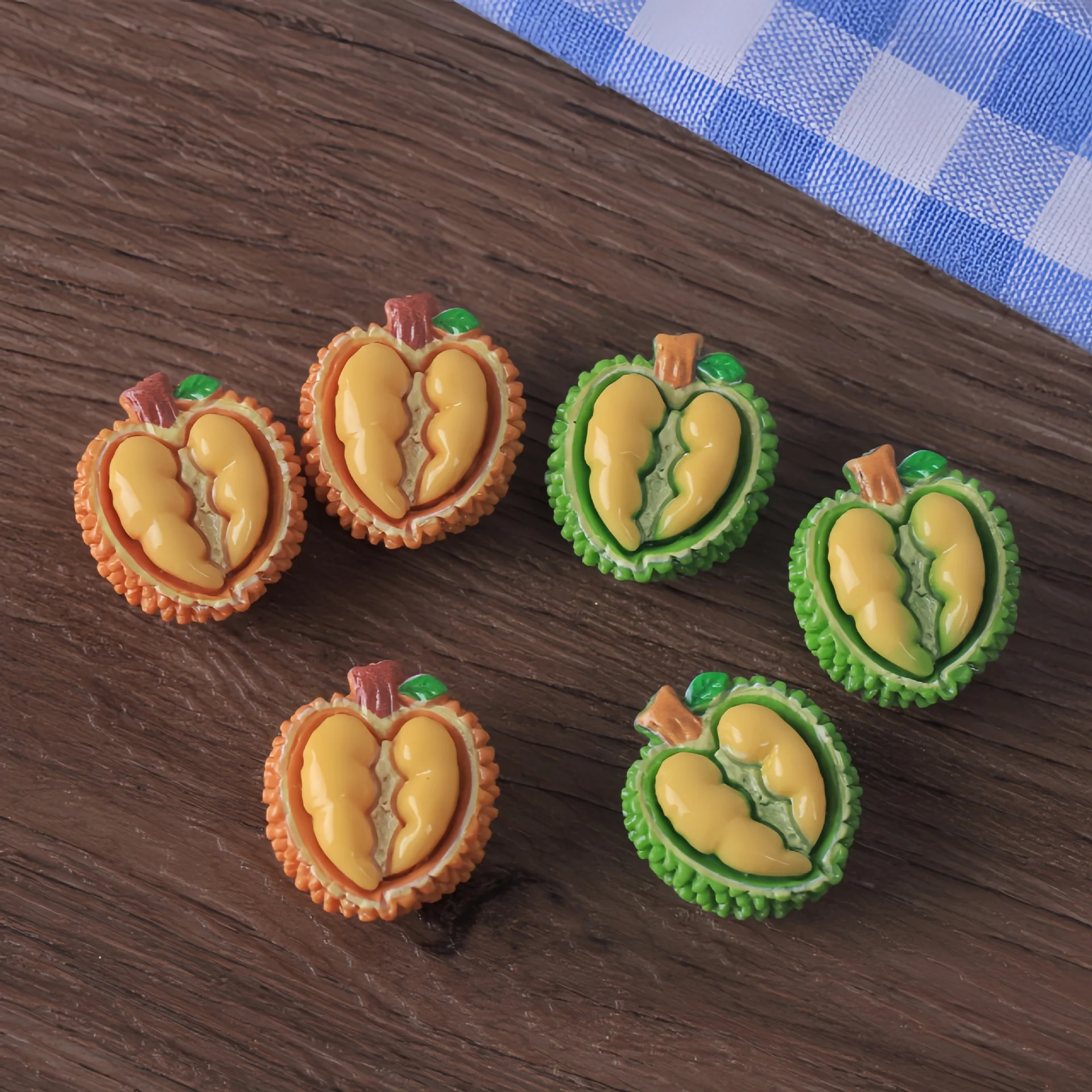 5pcs Mini Durian Fruit Model Cute Small Durian Replica DIY Resin Craft Accessories Handmade Dollhouse Decoration Desktop Decor