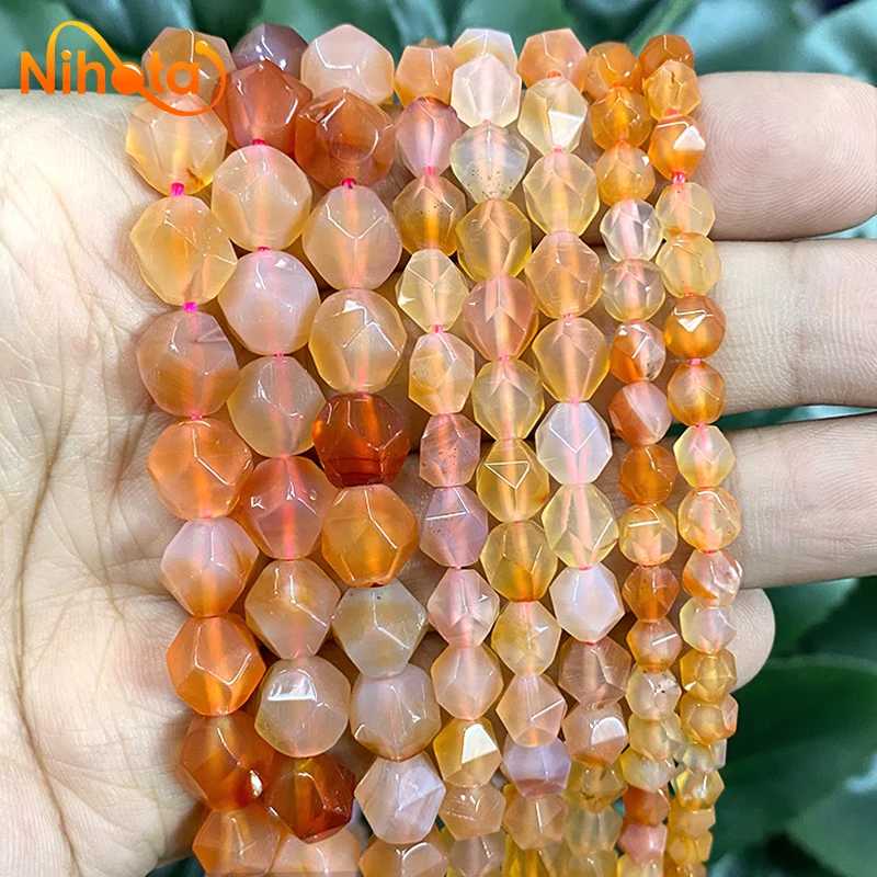 Faceted Orange Red Agates Loose Spacer Natural Stone Beads 6/8/10mm for Jewelry Making DIY Charm Bracelet Accessories 14