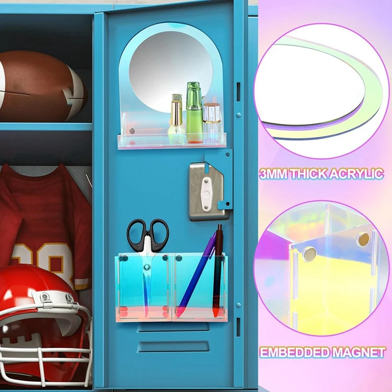 SR-Magnetic Locker Accessoires Magnetische Acryl Locker Spiegel Met 2 Magnetische Penhouders Voor Thuiskantoor