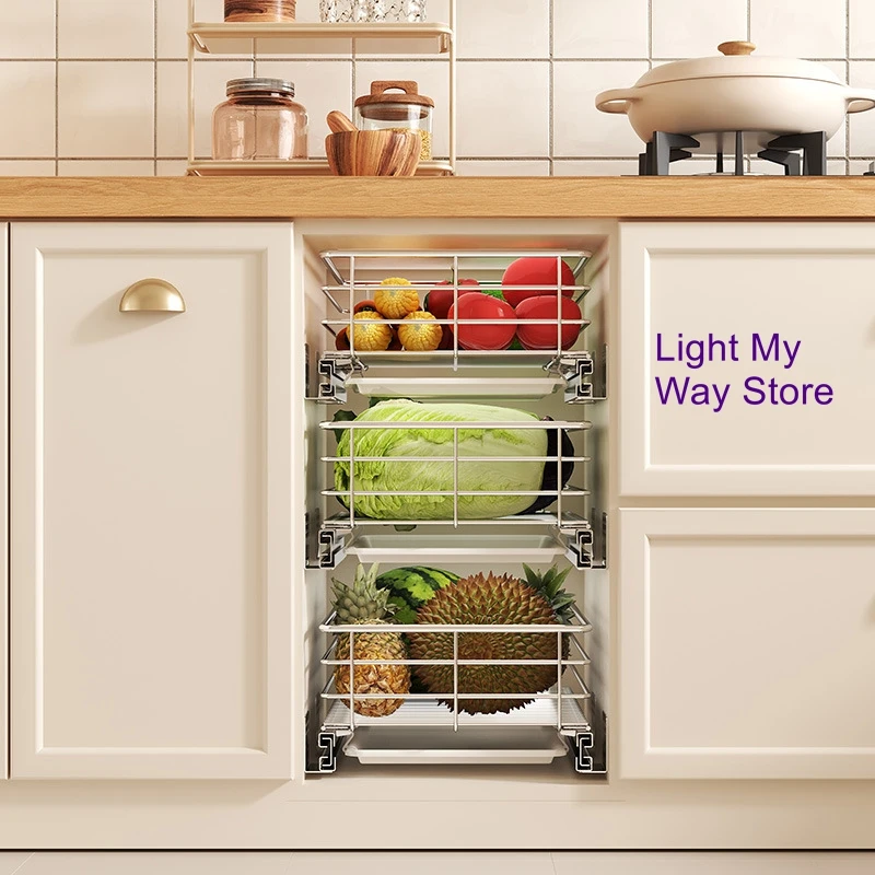 

Kitchen cabinet pull-out drawer remodeling fruit and vegetable baskets stainless steel storage snacks seasoning storage
