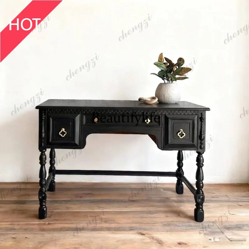 M02 French antique  solid wood retro writing desk American simple desk bedroom study desk