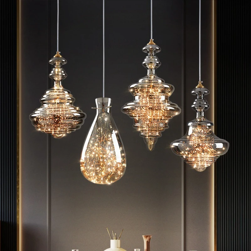 

Nordic NEW Raindrop Designer Bedhead Pendant Light Luxury Full Copper Crystal Decorative Restaurant Bar Desk Three Colour Lamp