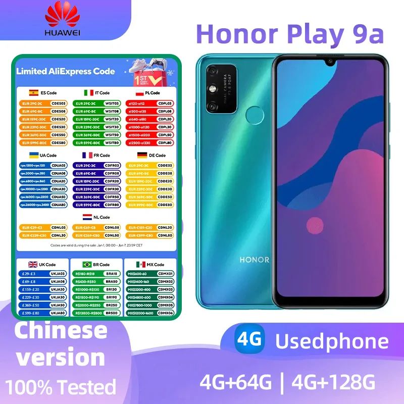 Honor Play 9a 4G 5.7inch Screen CPU MediaTekMT6765  5000mAh Battery 13MP Camera Full tsted used phone