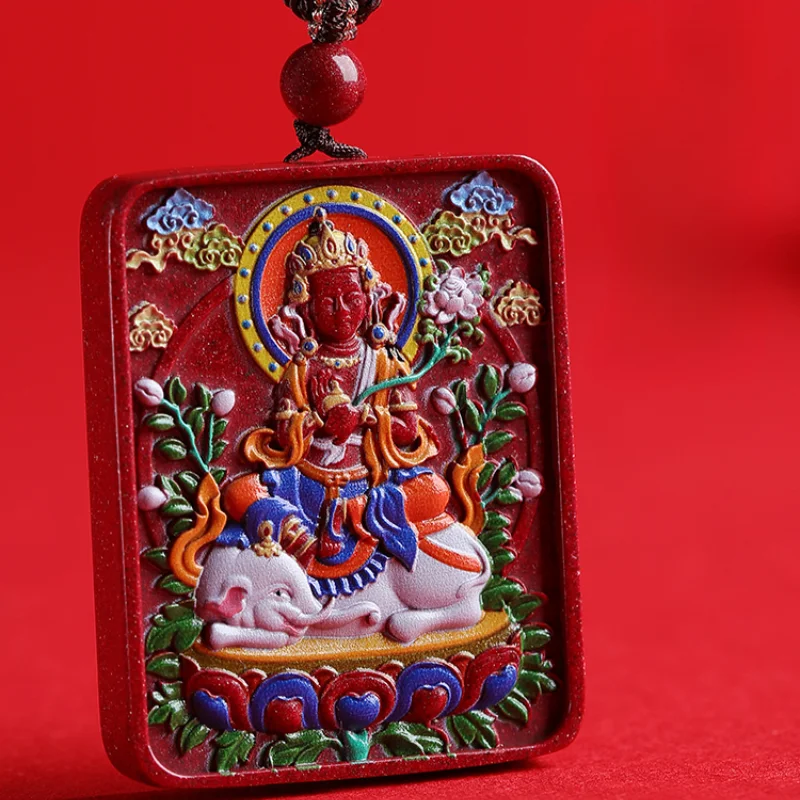 Cinnabar Pendant Painted Thangka Zodiac Natal Buddha Purple Gold Sand Pendant