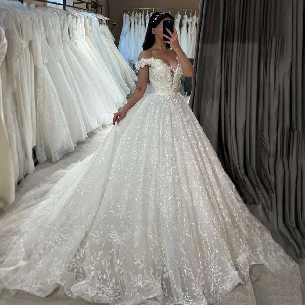 فستان زفاف دانتيل عتيق على شكل حرف a مزين بدون أكتاف على شكل قلب فستان زفاف أنيق على شكل أوراق الأميرة مخصص