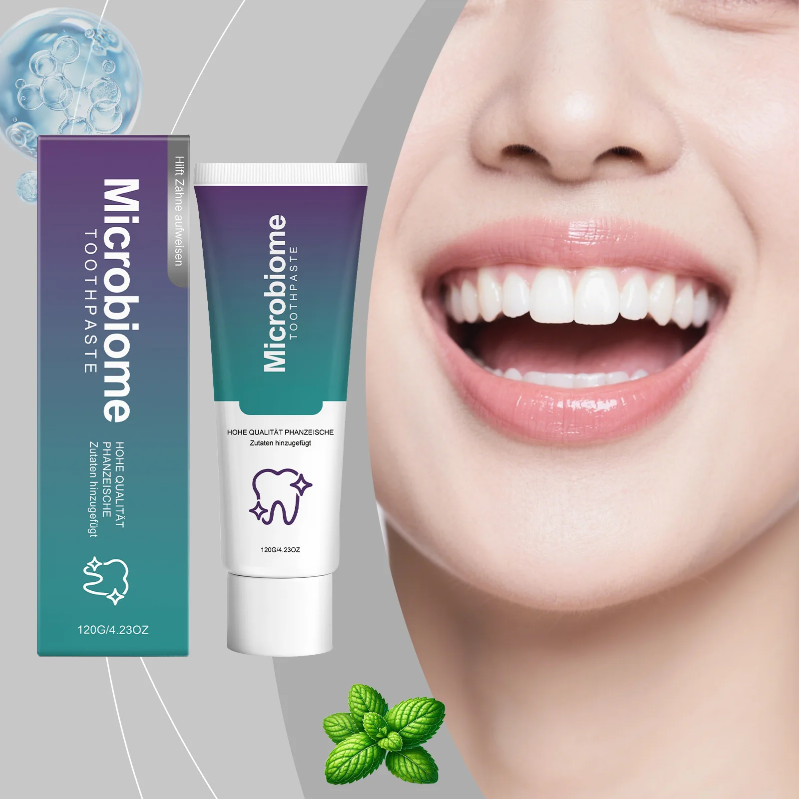 Pasta Dental Microbiome Blanqueadora, Aliento Fresco Natural, Fortalece el Esmalte, Elimina la Placa Amarilla de los Dientes, Cuidado Suave para Encías Sensibles