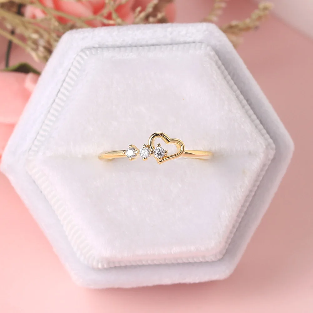 Dainty Ring For Women Jewellry Simple Cute Love Heart CZ Rose Gold Color Wedding Bride Gift Fashion Jewelry Wholesale R210