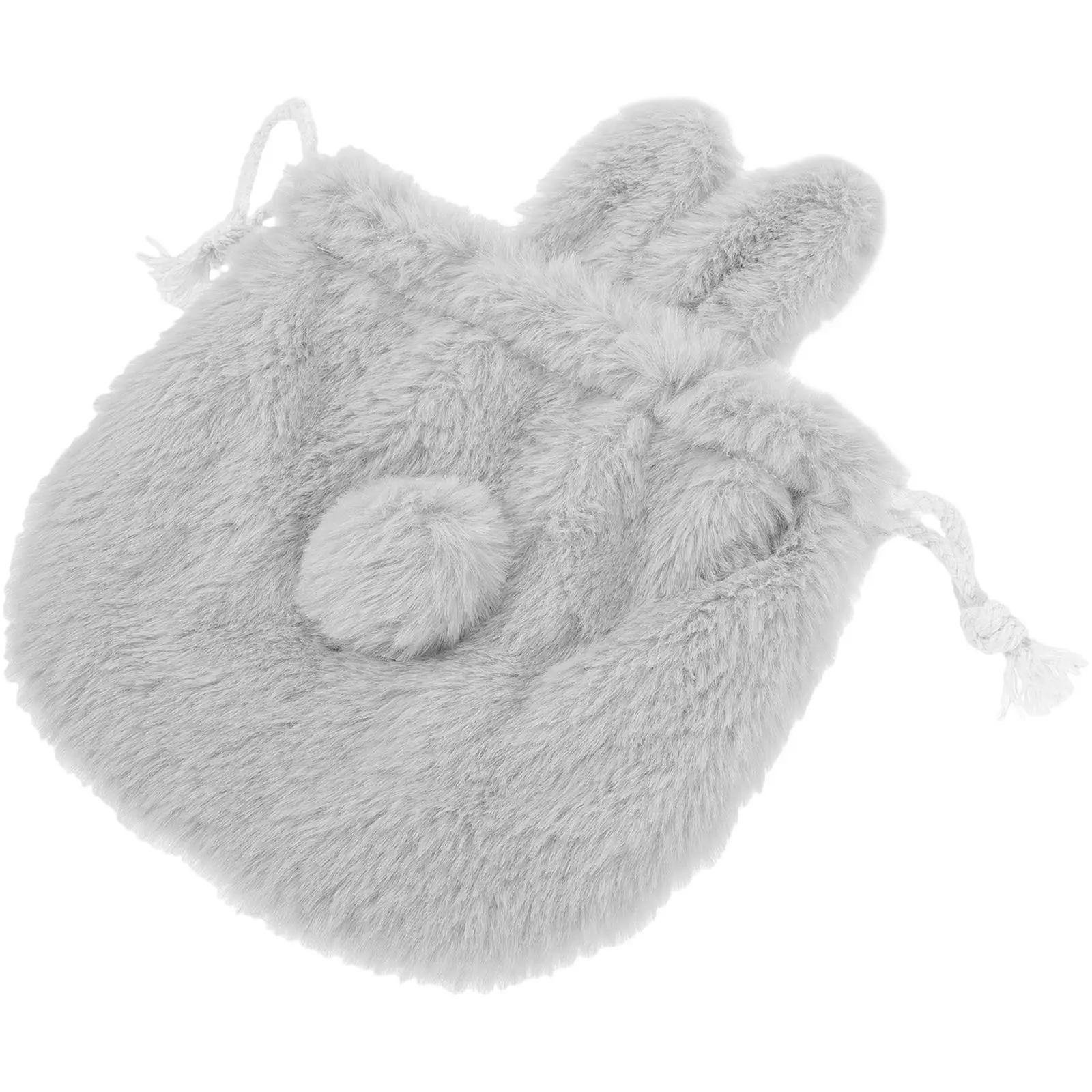 

Makeup Bag Cute Plush Bunny Drawstring Pocket Small Pouch Light Grey Travel