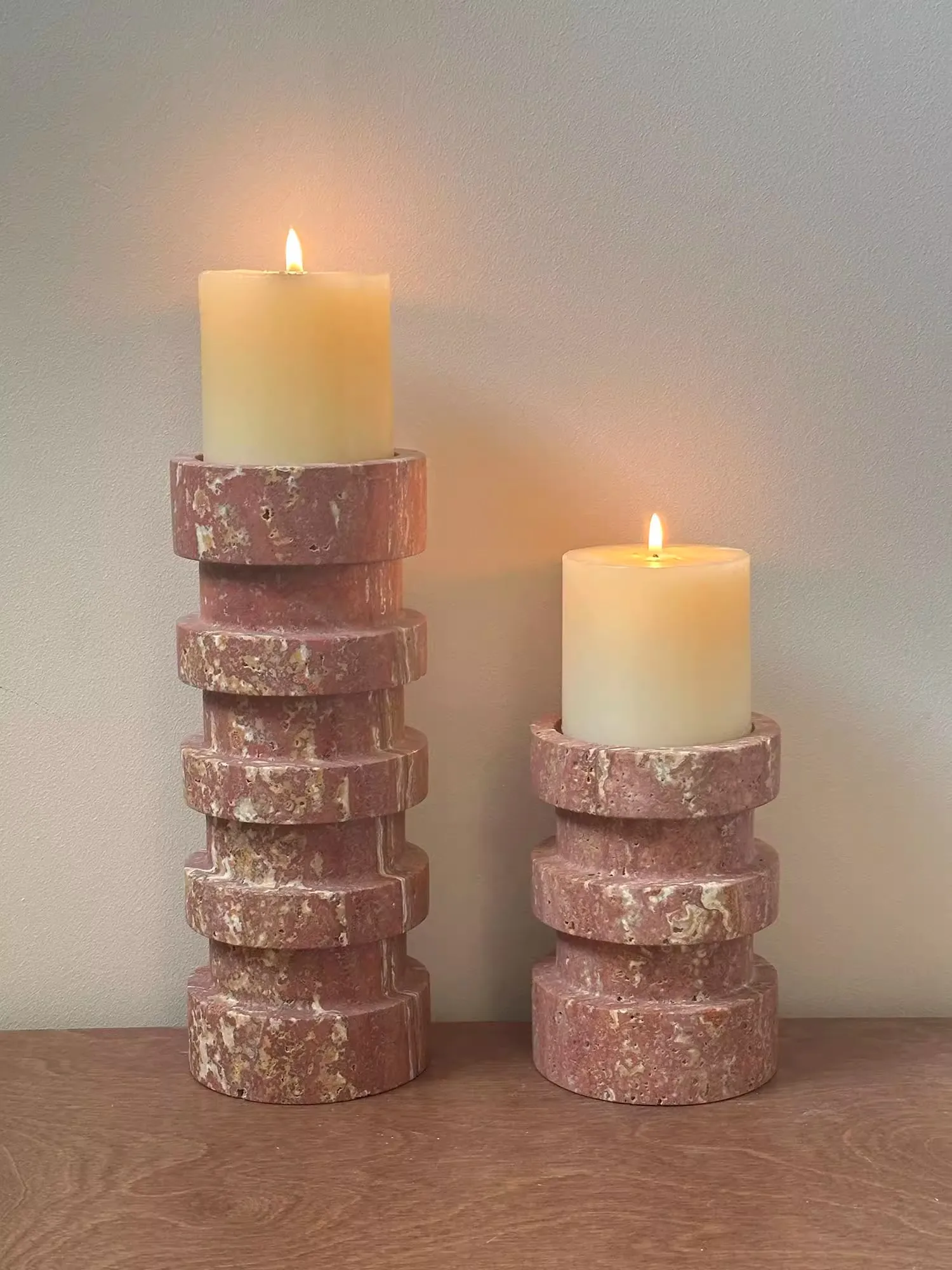 

Artistic Decorative Natural Marble Candlestick French Minimalist Style Hotel Living Room Desktop Ornament Columnar Candlestick