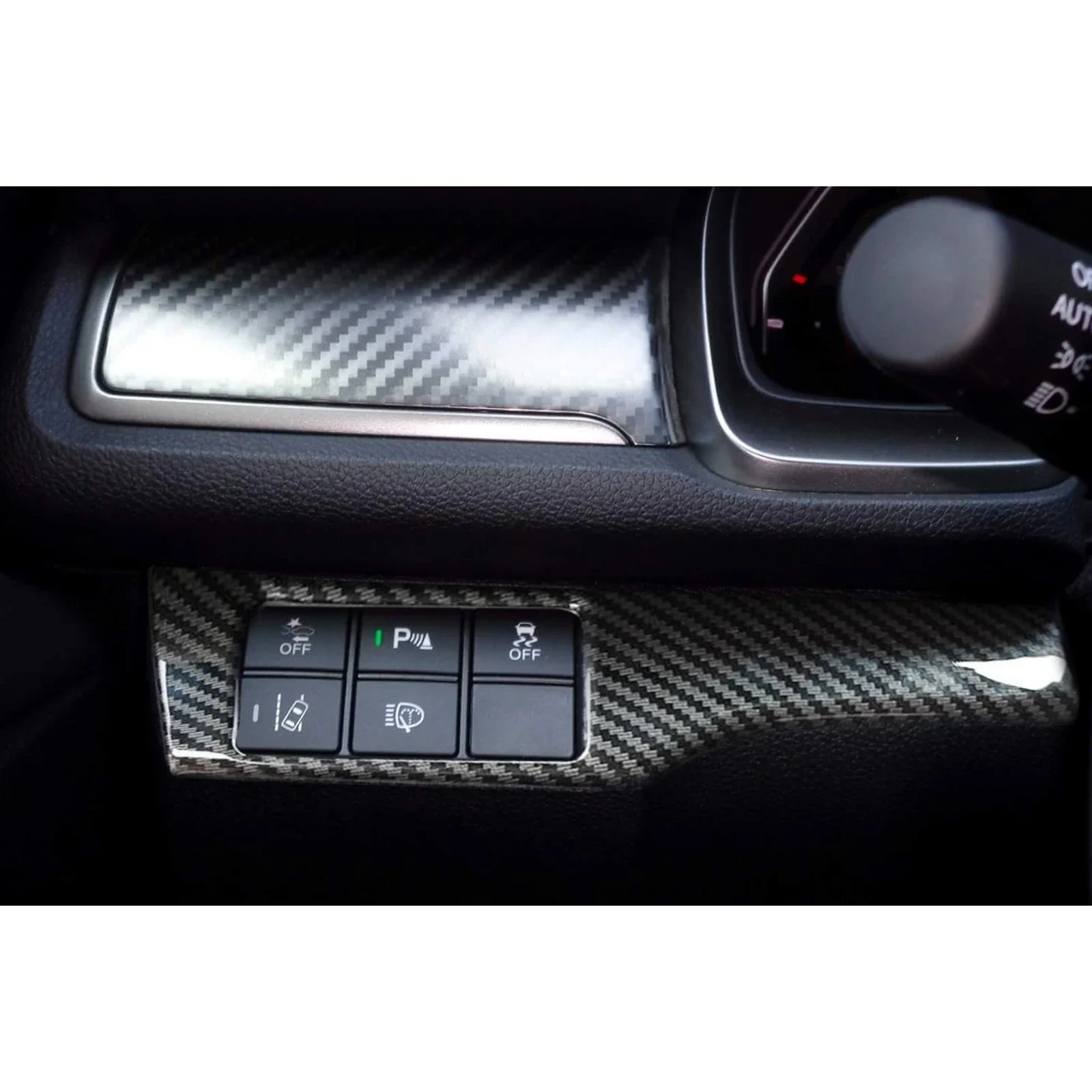 Carbon Fiber Style Interior Headlight Switch Button Frame Cover Molding Trim Decal For Honda Civic 2016 2017 2018 2019 2020 2021
