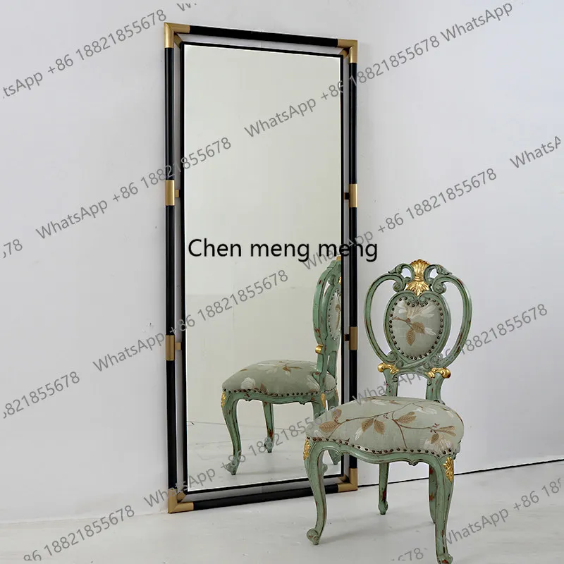 

French light luxury full body full-length mirror stainless steel floor-to-ceiling mirror bedroom cloakroom wall hanging wall