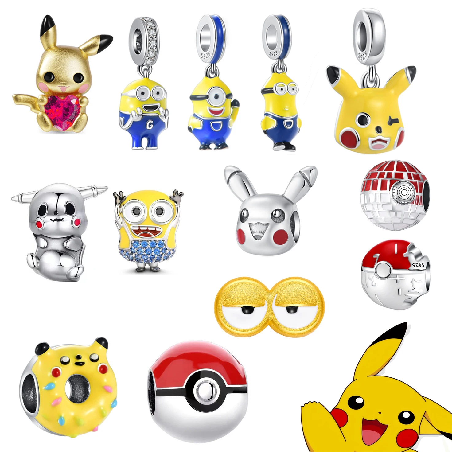 

Лидер продаж MINISO стерлингового серебра 925 пробы мультяшный кулон Шарм Пикачу шарик покемонов бусина для браслета ожерелье ювелирные изделия подарок