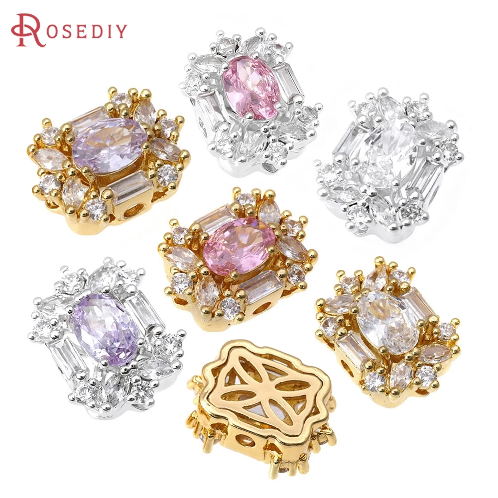 

6PCS 18K Gold Color Brass Zircon Oval Shape Spacer Beads Bracelets High Quality Diy Necklace Earrings Jewelry Making Accessories