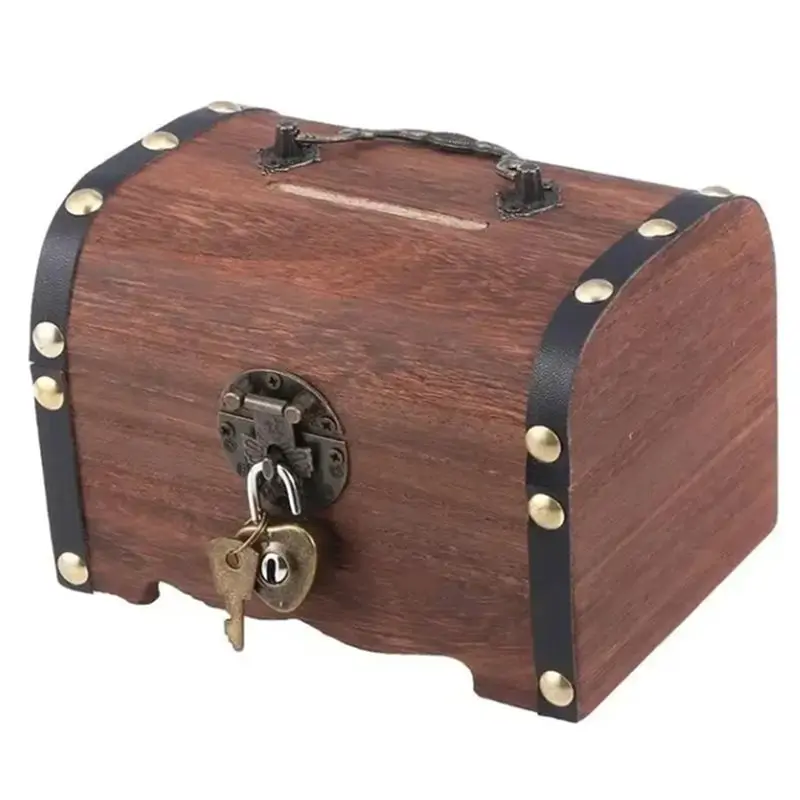 【المنتجات الساخنة】صندوق الكنز مع قفل للديكور المنزلي صندوق تخزين على الطراز العتيق منظم صندوق توفير مع Secu #3