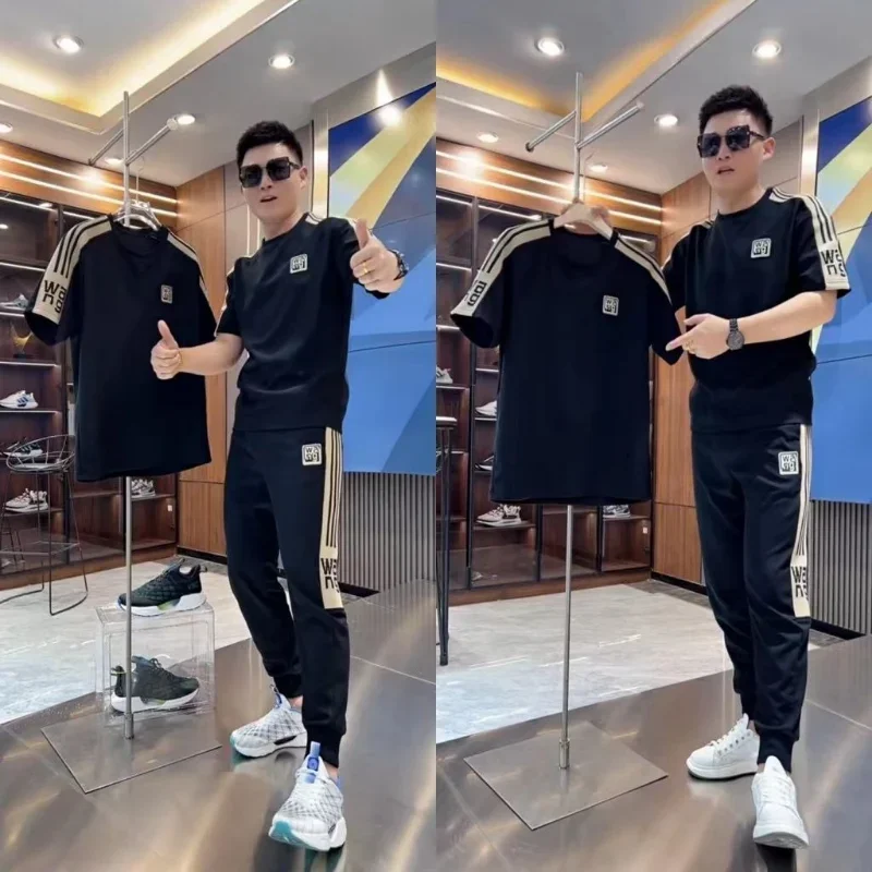 High quality short sleeve quarter sleeve cotton pants sets summer MEN'S clothing fashion sports suits casual T shirt man