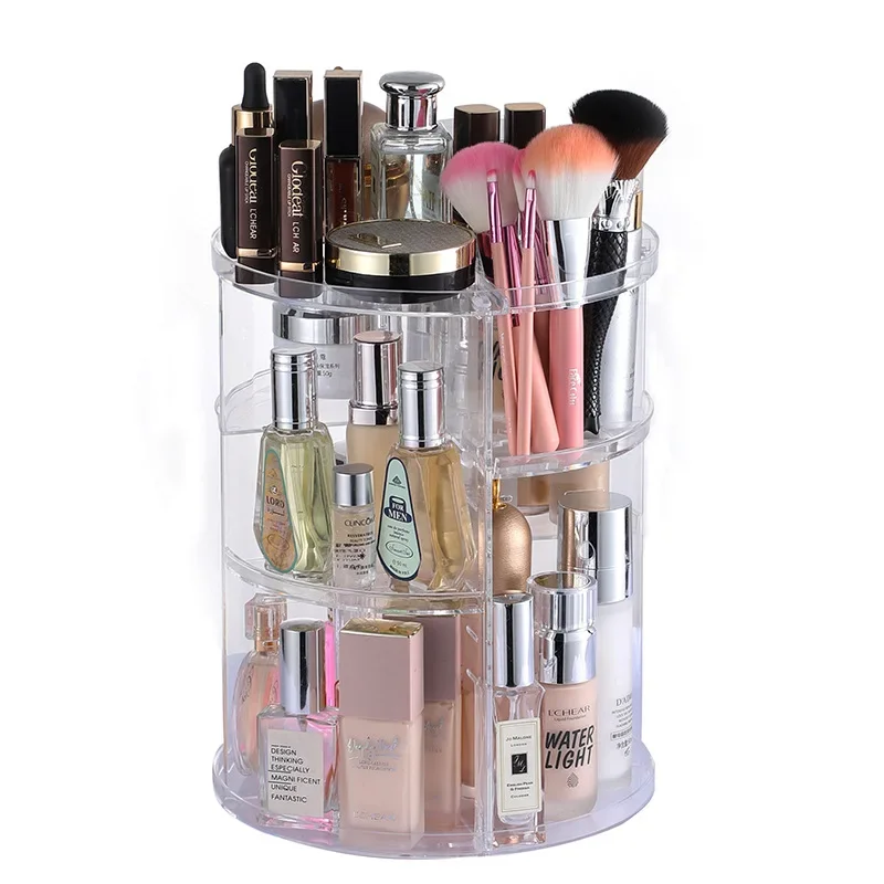 Fashion 360-degree Rotating Makeup Organizer Box Brush Holder Jewelry Organizer Case Jewelry Makeup Cosmetic Storage Box