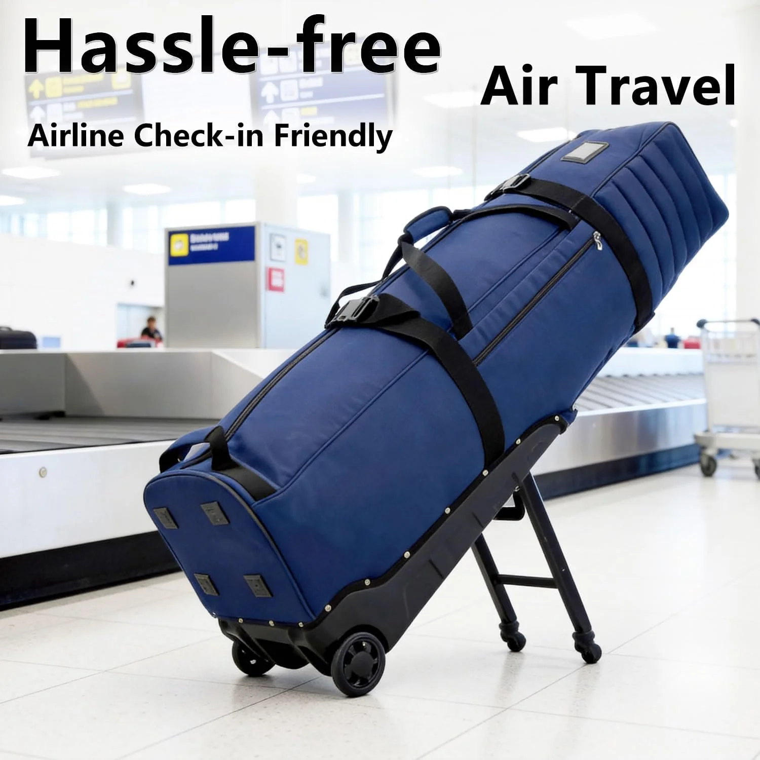 Large Capacity Golf Travel Bag with Wheels, Padded Foldable Golf Airline Travel Cover, Adjustable 2/4 Swivel Wheels with Stand,