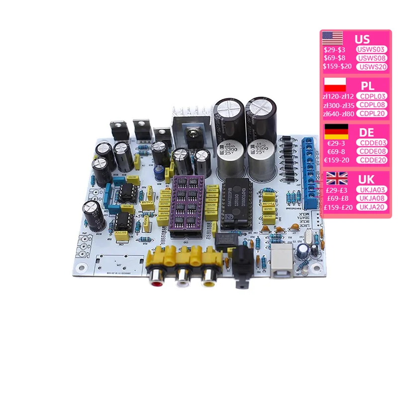 TDA1541 DAC decoding board with TDA1387 IC and QN7220P IC coaxial fiber USB port