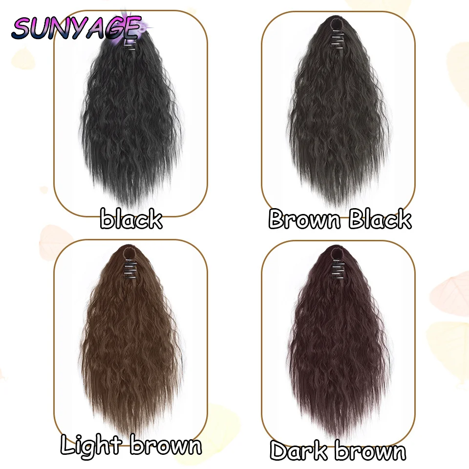 SUNYAGE sintetis bergelombang bergelombang cakar ekor kuda klip pada ekor kuda dengan ekstensi alami Wig ekor kuda sintetis dengan rambut keriting panjang