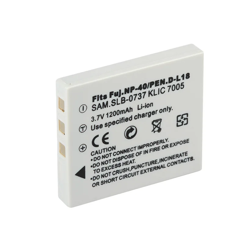 Bateria de substituição de 1200mAh para Samsung SLB-0737 para Pentax D-Li8 para Fujifilm FNP-40 para Kodak KLIC-7005 Bateria de câmera digital