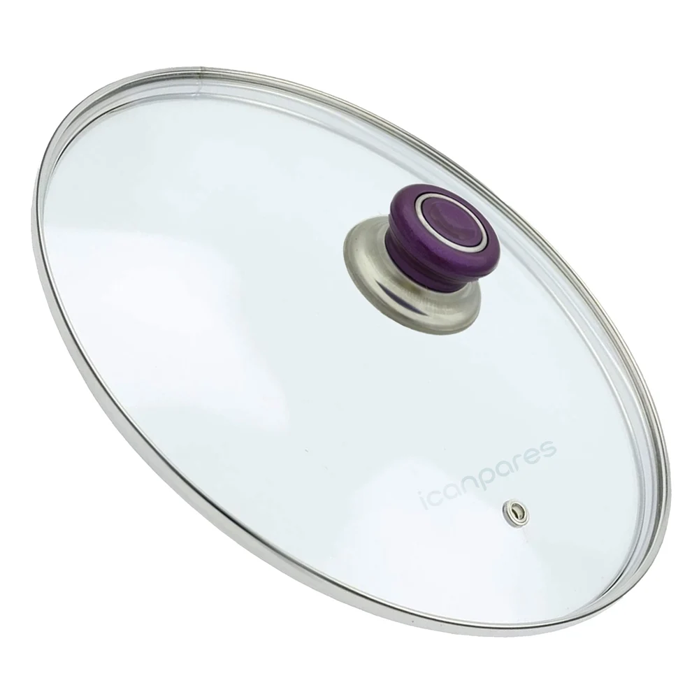 Universal pot Sahan pan glass lid with steam hole cover 26 cm and purple holding tray