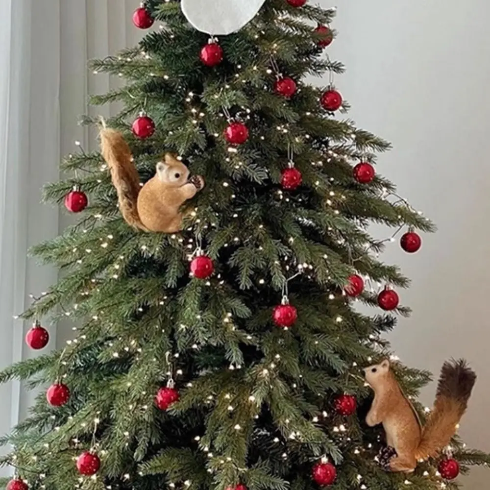 Cute Christmas Squirrel Pendant Realistic Foam Simulation Squirrel Hanging Ornaments Exquisite Christmas Tree Decorations