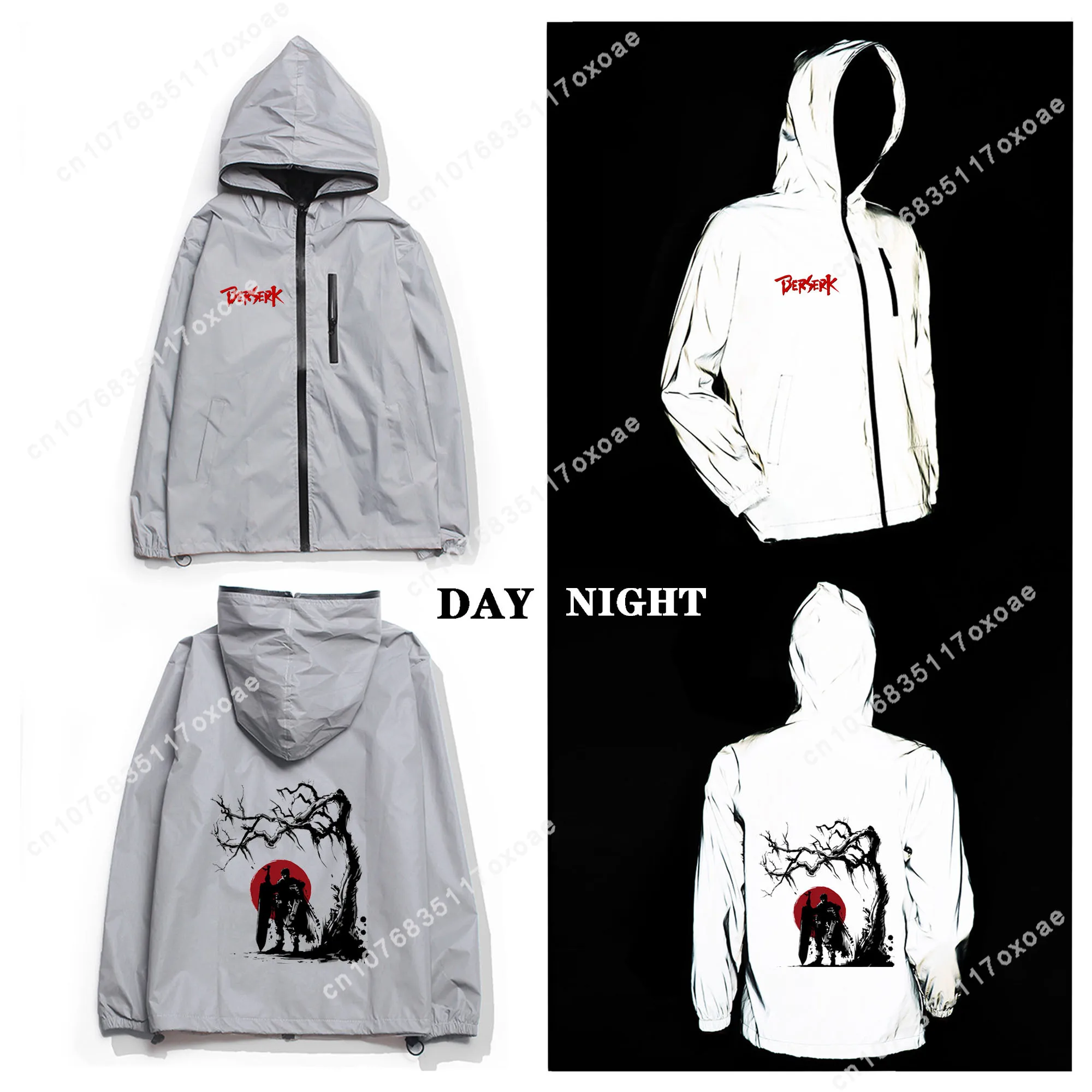 Berserk Guts Black Swordsman Reflecterende Jas Heren Womens Jas Capuchon Windjack Jassen Anime Maatwerk Hoodie