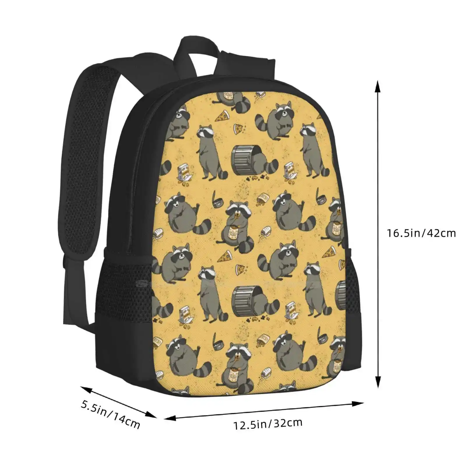 Rascally Raccoons Hot Sale Backpack Fashion Bags Raccoons Nature Animals Cute Pattern Illustrated Yellow Black Grey Fat Chubby