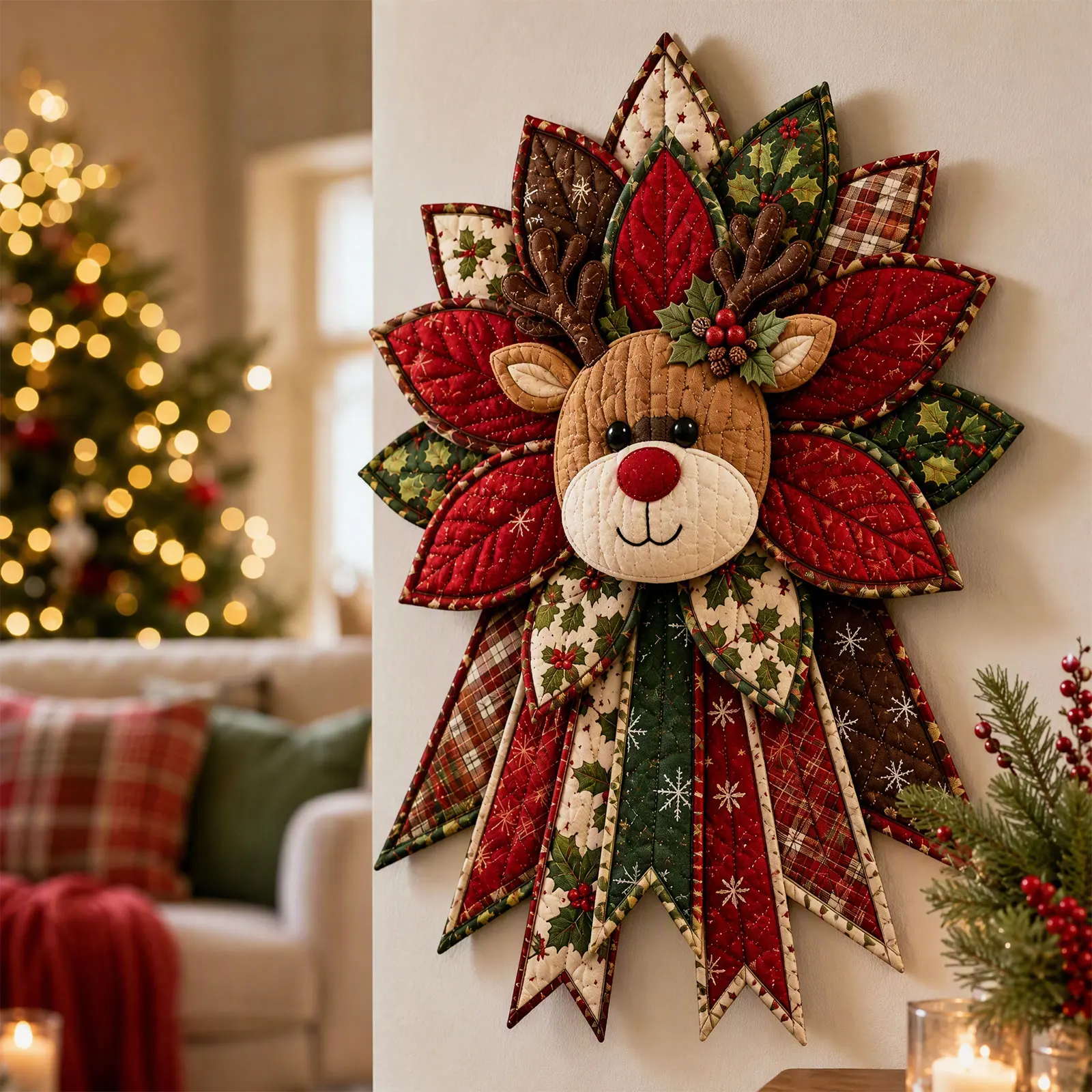 Christmas Sewing Kit DIY Quilted Bow Door Hanger Holiday Front Door Decor Fabric Thread Needle Hook Rope Template Set