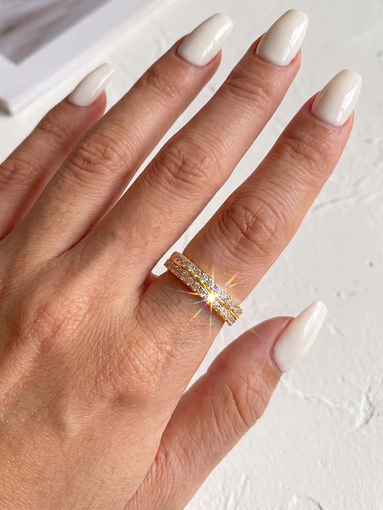 925 Sterling Silber Echter Einfacher Doppel-Moissanit-Diamant mit Zertifikat Ringe für Frauen Jubiläum Alltag Party Edler Schmuck – Detail 3