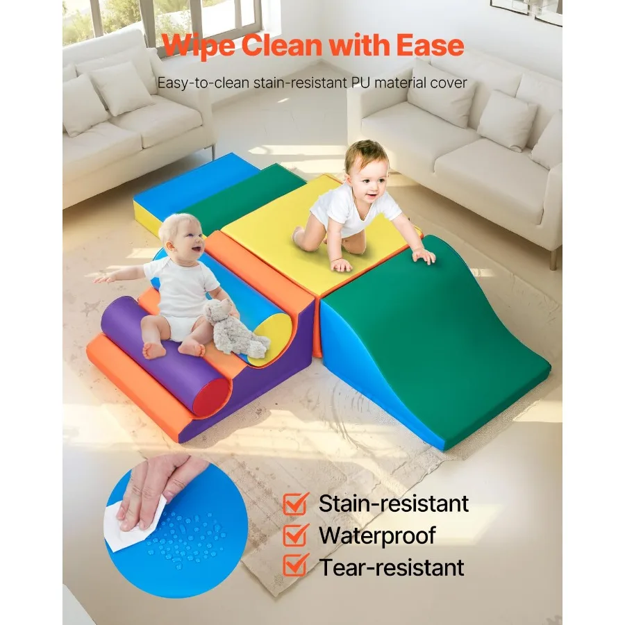 VEVOR Climbing Toys 7-Piece Set PU Leather Climbing Blocks for Toddlers 3 to 14 Years Old Indoor Crawl and Slide Activity Plays