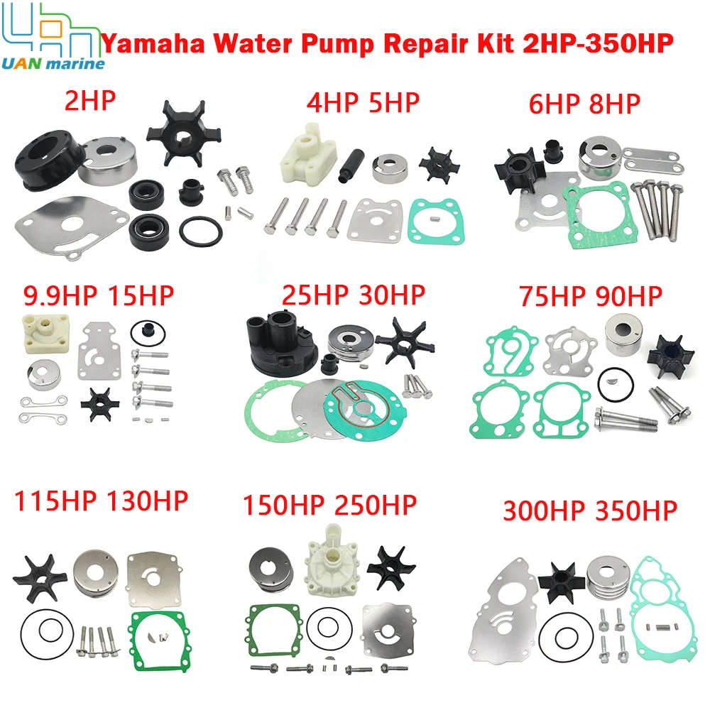 Outboard Water Pump Impeller Repair Kit for Yamaha 2 4 5 6 8 9.9 15 20 25 30 75 90 110 130 150 175 200 225 250 300 350HP Engine