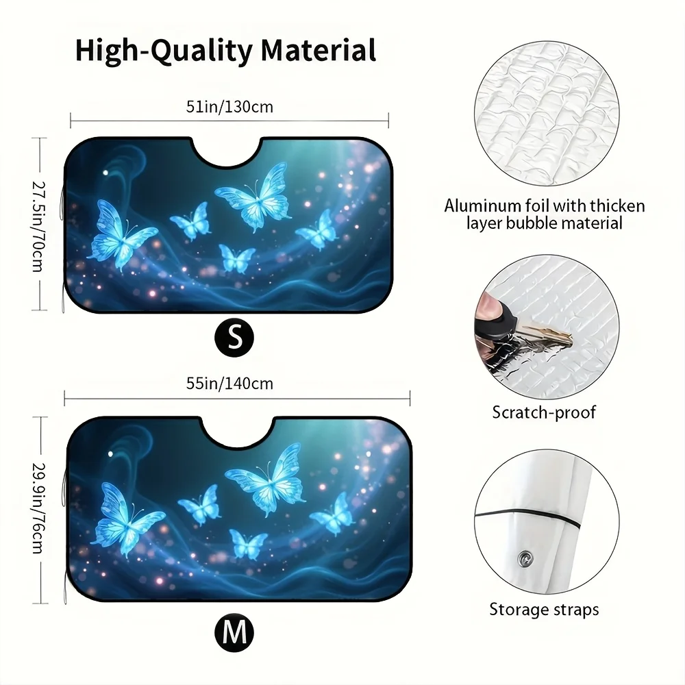 1 قطعة مظلة سيارة مطبوعة على شكل فراشة ، عاكس راي قابل للطي حاجب للزجاج الأمامي لشاحنة الدفع الرباعي ، بوليستر مناسب عالمي F #2